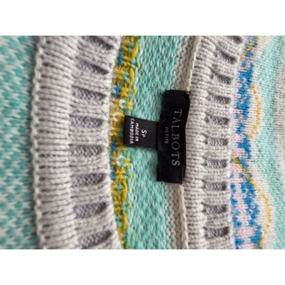 Talbots Petite Fair Isle Sweater SP Cotton Wool Blend Multicolor Crew Neck - Picture 5 of 8